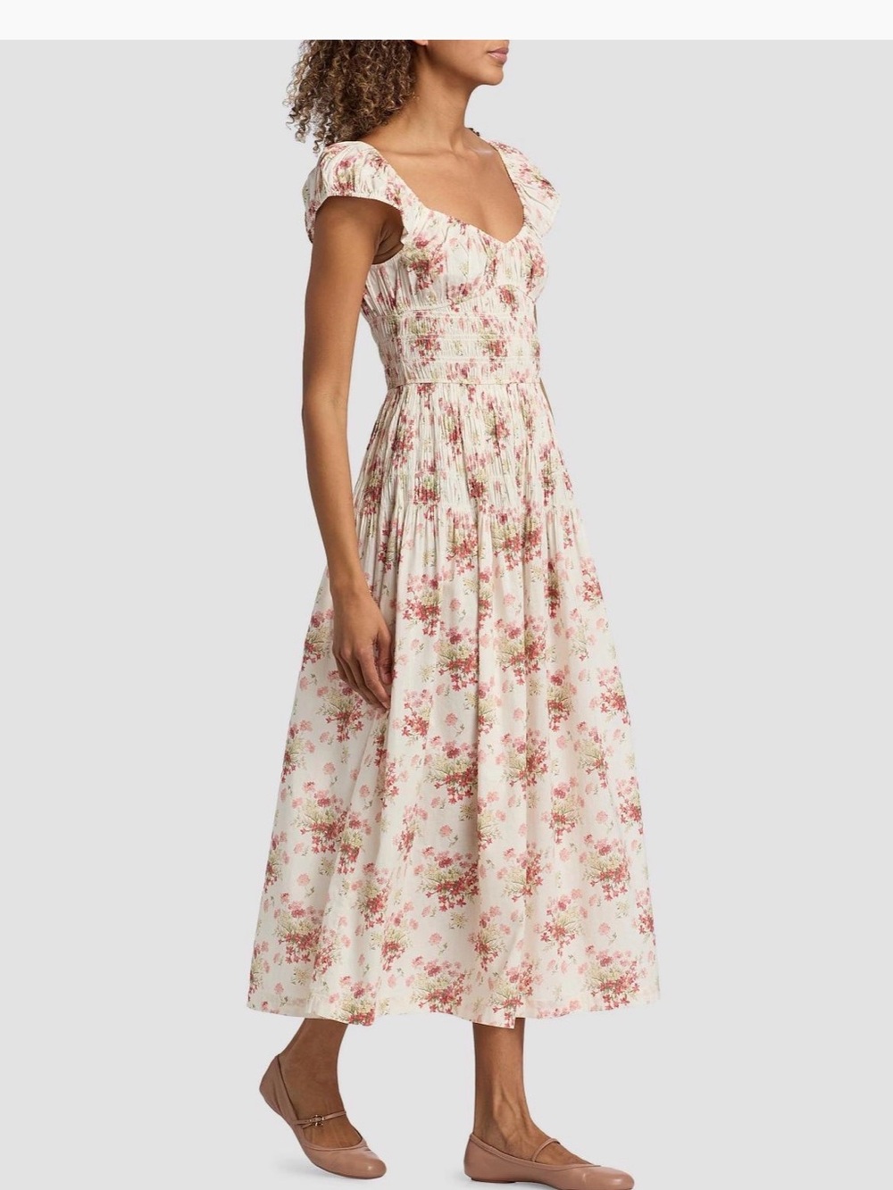 NWT Doen Cream Midi Dress with Pink Floral Print size Small